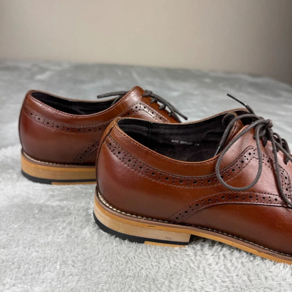 Stacy Adams Mens Cognac Brown Leather Cap Toe Brogue Oxford Dress Shoes 12M